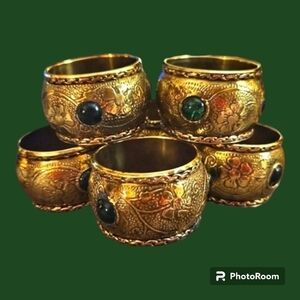 ANTIQUE 1930s Set of Six Anglo Indian Brass Castlecore Napkin Rings